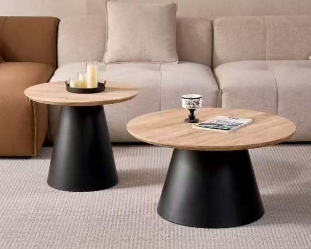 Square marble-look coffee table set with black bases